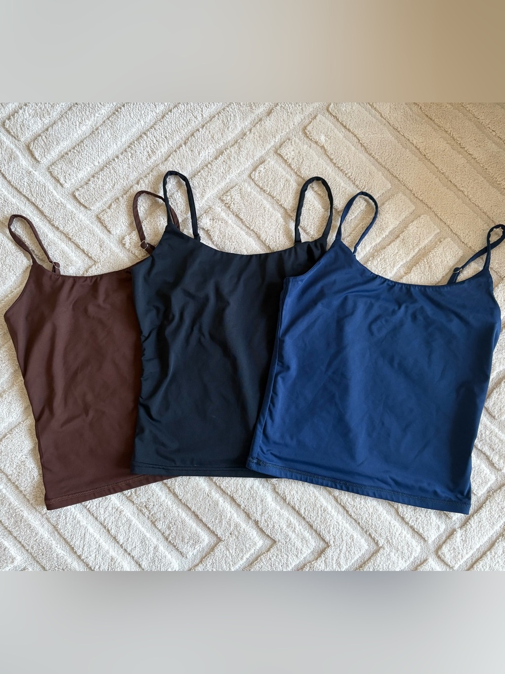 3 pack (brown, black, blue) Amazon Double Lined Tank Tops